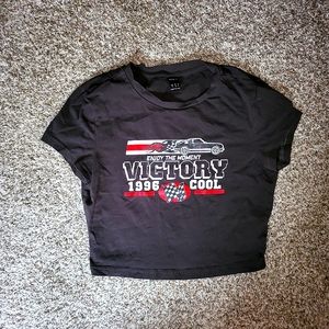 Super Cute Y2K Grey and Red Racing Racer Graphic Baby Tee Cropped Tshirt